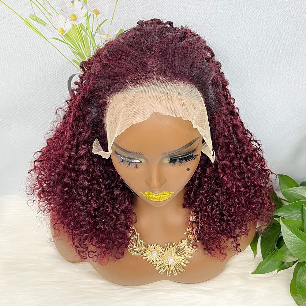 Double Drawn 13*4 Wig Pixie Curl Natural Color Lace Wigs Color 99J 250% Density