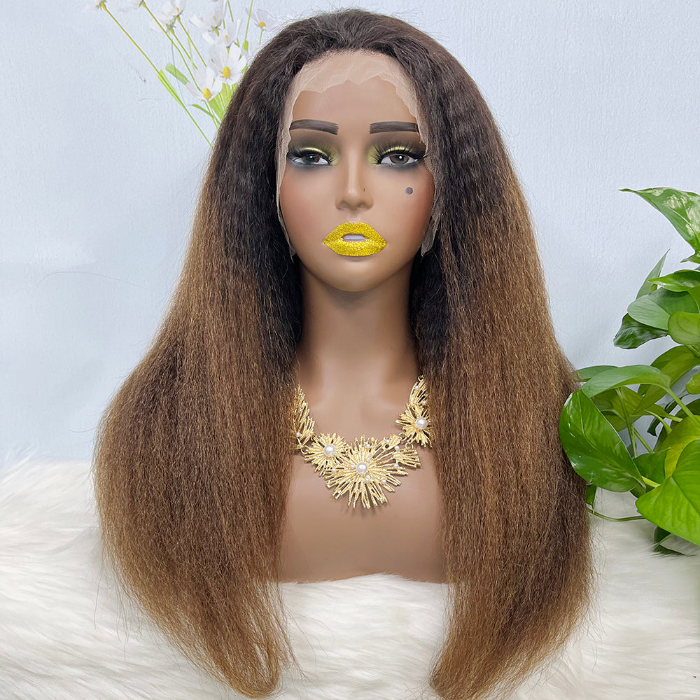 13*4 Lace Wig Kinky Straight Natural Virgin Human Hair Lace Wigs Color T1B/4# 200% Density