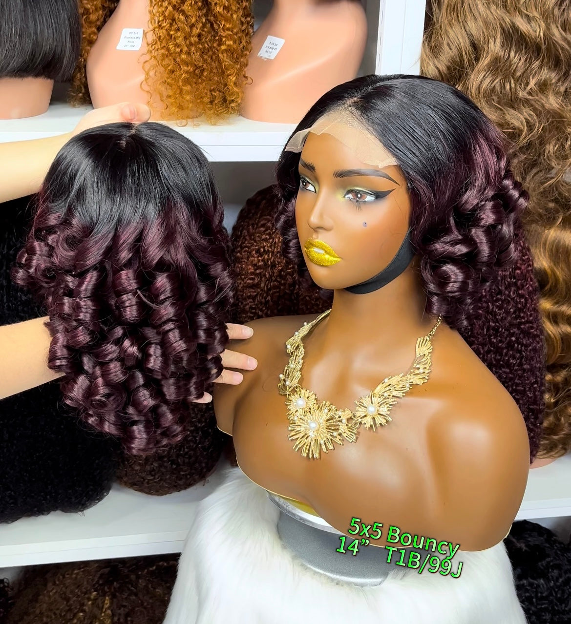 Double Drawn 5x5 Glueless Lace Wig Bouncy Curl Human Hair Wigs Natural Color 12"