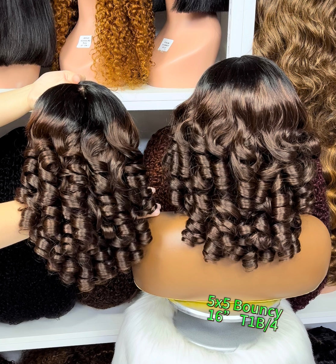 Double Drawn 5x5 Glueless Lace Wig Bouncy Curl Human Hair Wigs Natural Color 12"