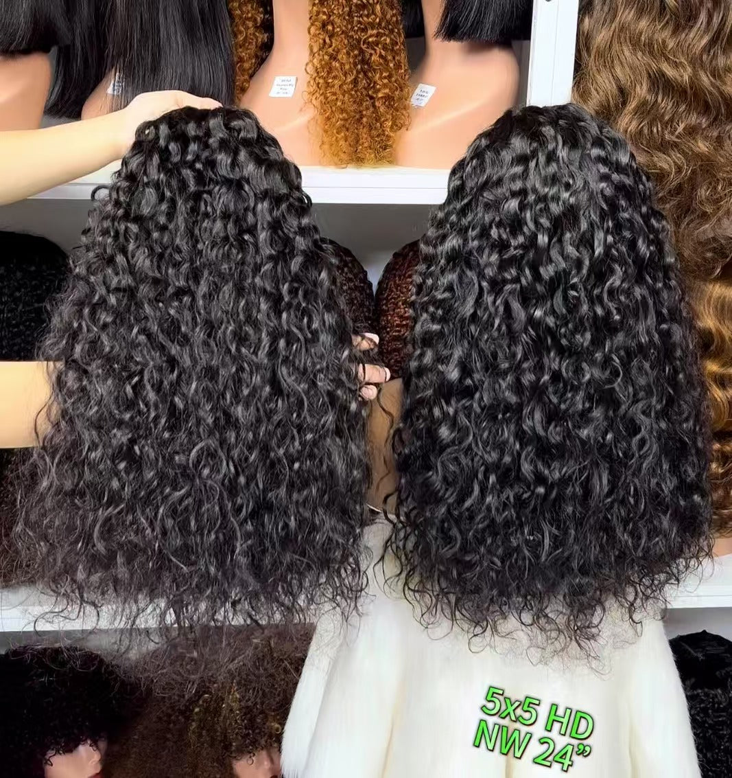5*5 HD perruque de dentelle sans colle vague d'eau cheveux humains vierges perruques de dentelle bouclée densité 250%