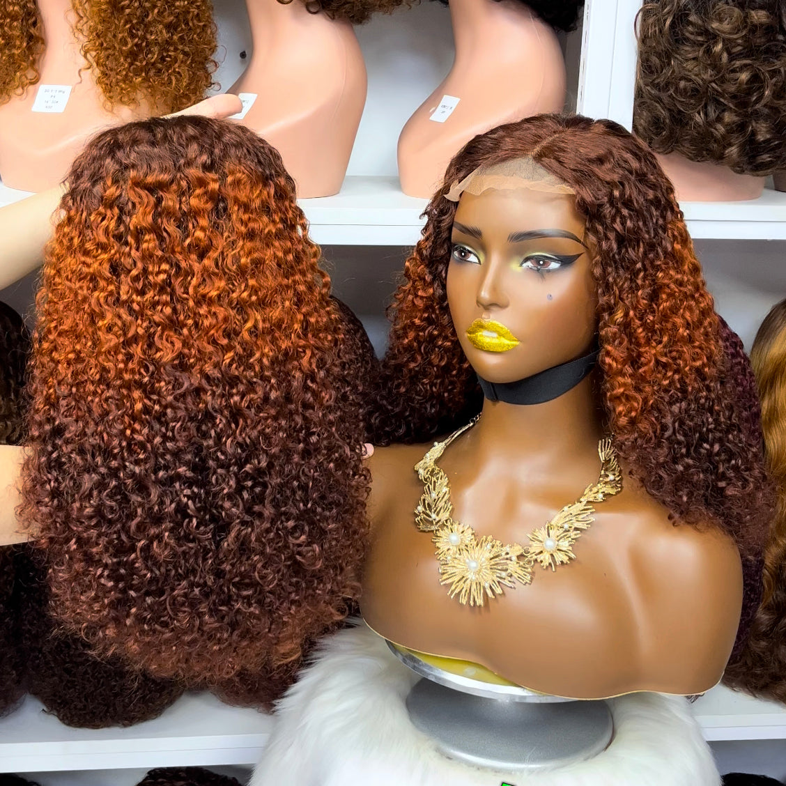 20" Double Drawn 5x5 Glueless Wig Pixie Curl Natural Human Hair Lace Wigs Light Color 30#