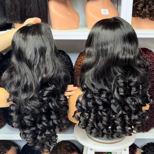 Double Drawn 5x5 Glueless Lace Wig Romance Bouncy Human Hair Wigs Natural Color 24"