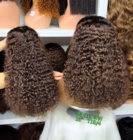 Double Drawn 5x5 Glueless Wig Water Wave Natural Human Hair Lace Wig Natural Color 14"