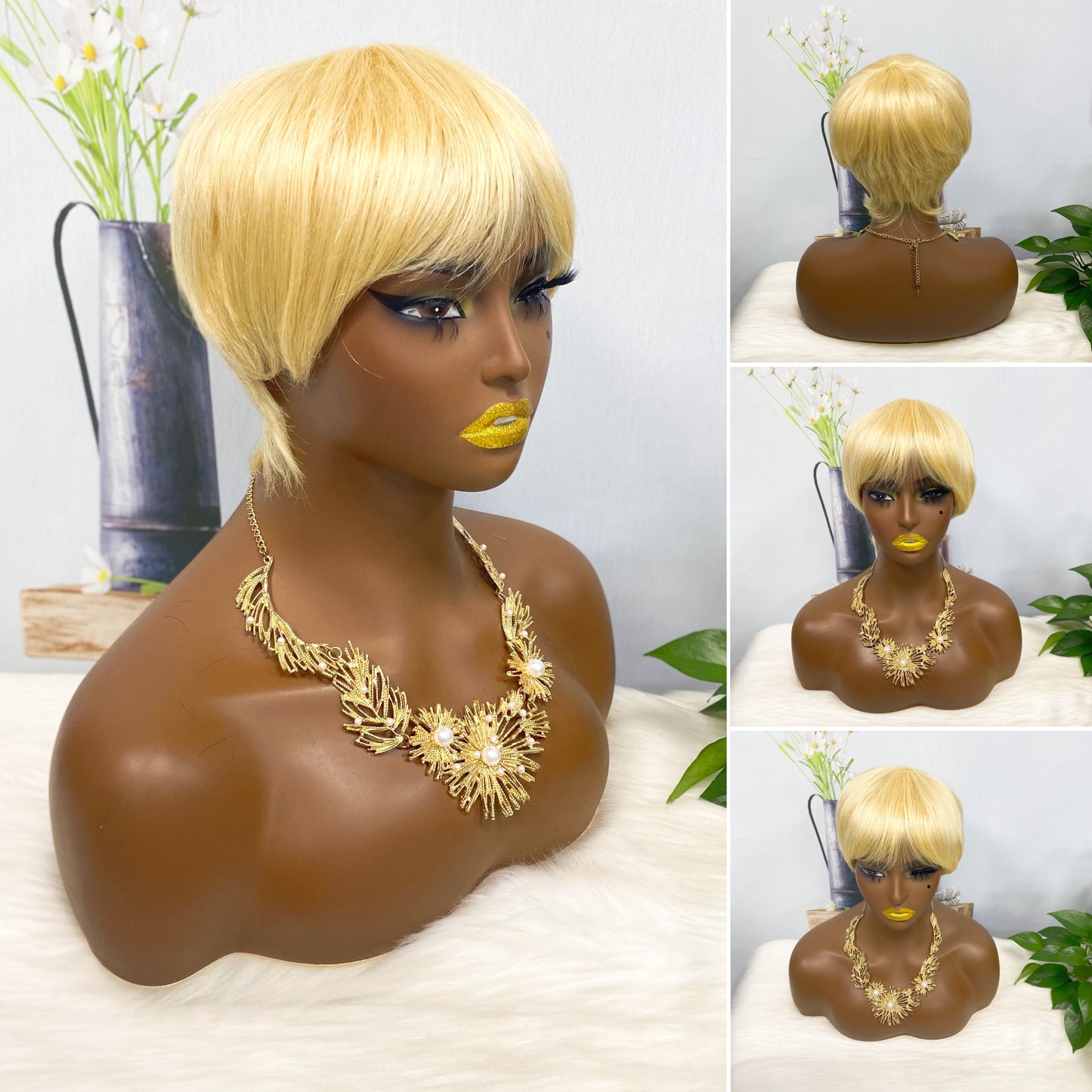 Machine Human Hair Wig Natural Hair Wig 510 Color 1B