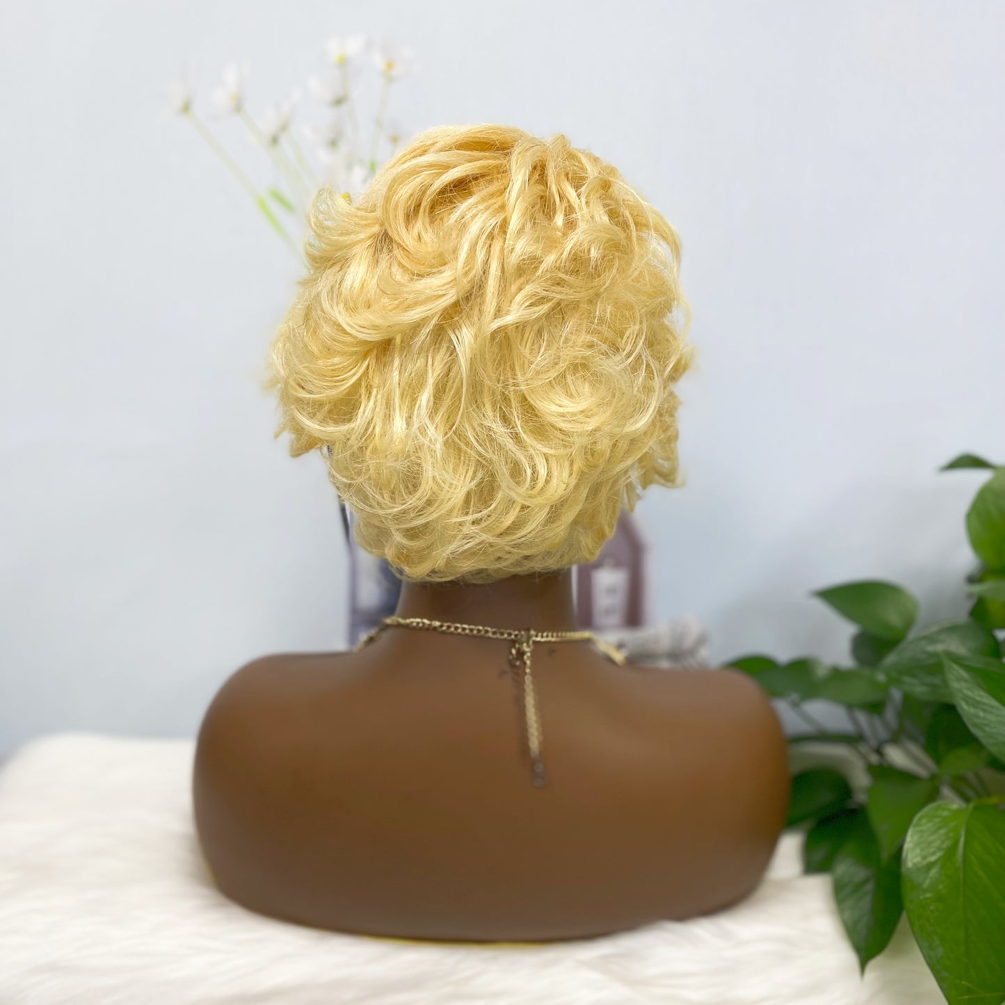 SX255 13*1 Lace Wig Curly Wave Monroe Natural Human Hair Color 613#