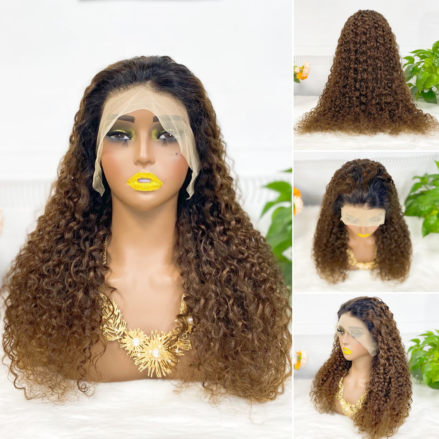 13*4 Lace Wig Water Wave Natural Human Hair Lace Wigs Color T1B/33# 300% Density