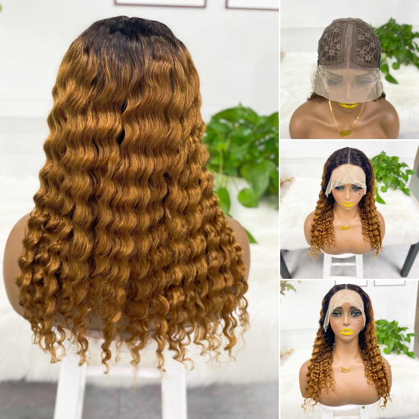 T Lace Wig Deep WaveNatural Human Hair Lace Wigs Color T1B/99J 20inch