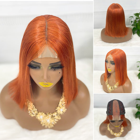 Double Drawn 2*6 Lace Bob Wig  Human Hair Lace Wig Color 350# Straight 200% Density