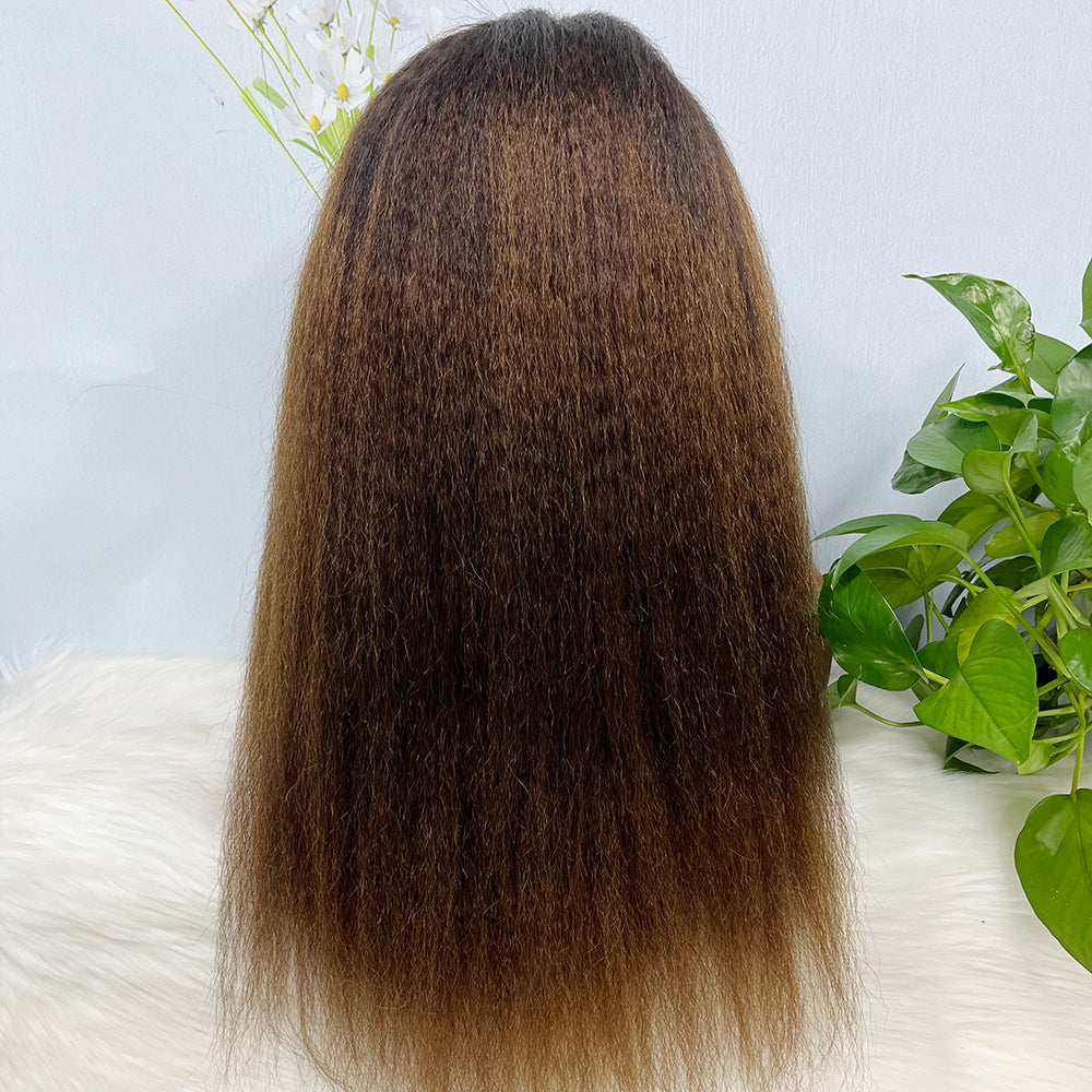 13*4 Lace Wig Kinky Straight Natural Virgin Human Hair Lace Wigs Color T1B/4# 200% Density