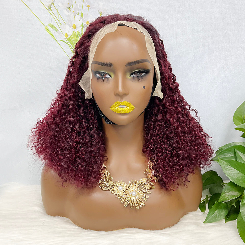 Double Drawn 13*4 Wig Pixie Curl Natural Color Lace Wigs Color 99J 250% Density