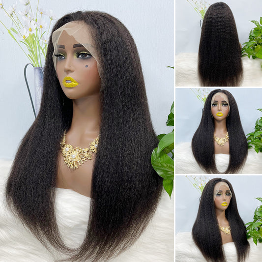 13*4 Lace Wig  Kinky Straight  Natural Color Virgin Human Hair Wigs 200% Density Color NC