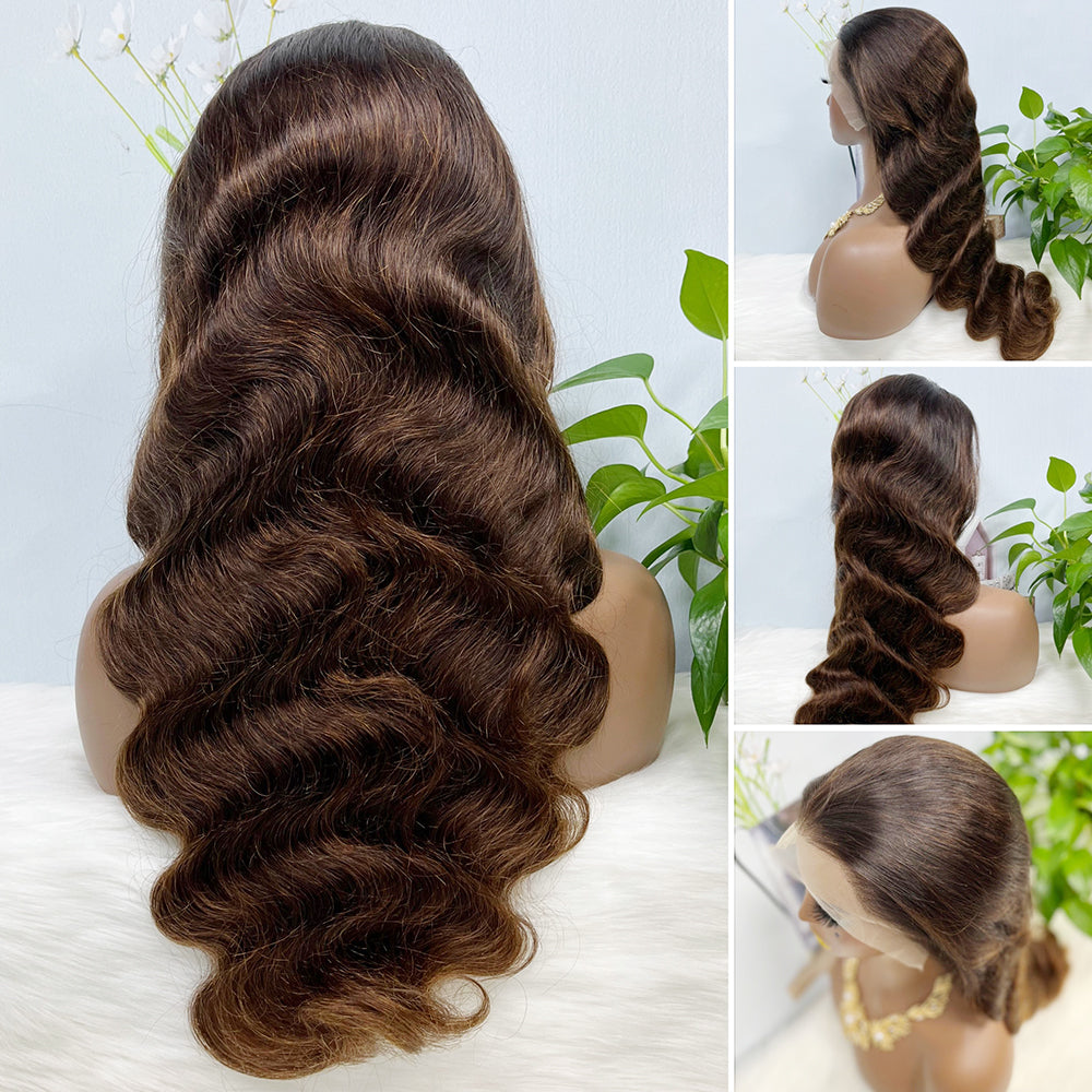 13*4 Lace Wig  Water Wave Natural Virgin Human Hair Lace Wigs Color T1B/4# 200% Density