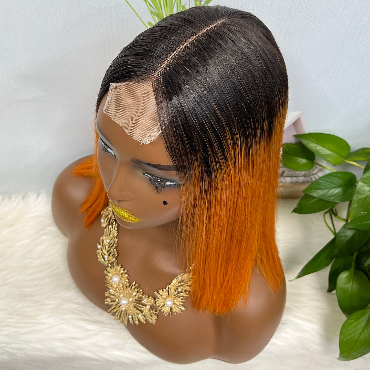 Perruque Bob Lace Wig naturelle lisse, Double tirage, 2x6, couleur T1B/350 #, densité 200%