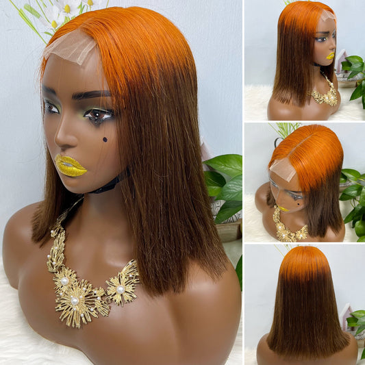 Super Double Drawn 2*6 Lace Bob Wig Human Hair Lace Wig Color T350/4# Straight