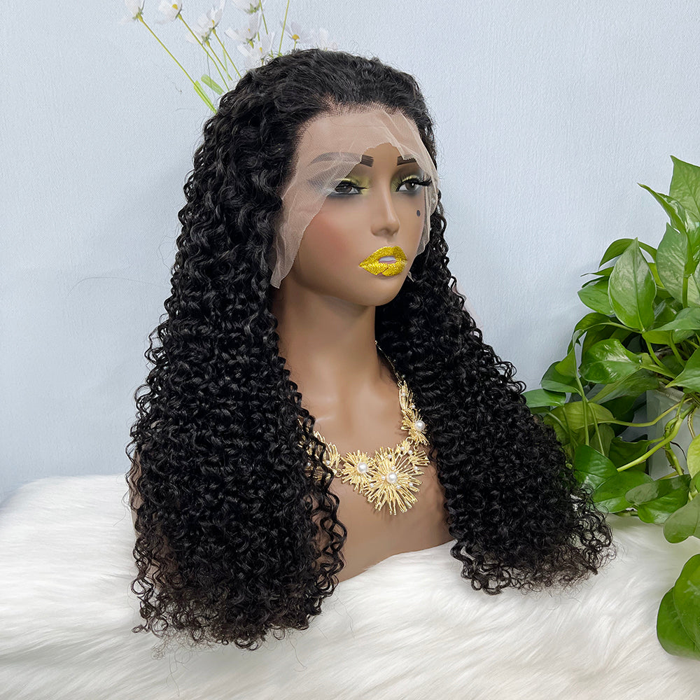 13*4 perruque de dentelle Jerry Curl couleur naturelle vierge perruques de cheveux humains 200% densité couleur NC