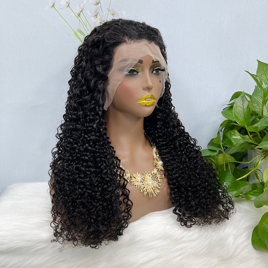 13x4 Lace Wig Jerry Curl Burmese Human Hair Curly Wigs Natural Color 300% Density 16"-40"
