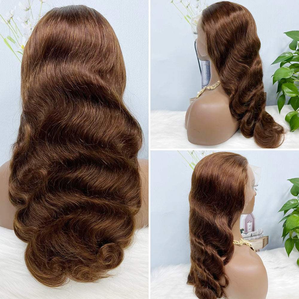 13*4 Lace Wig Body Wave Natural Virgin Human Hair Lace Wigs Color 4# 200% Density