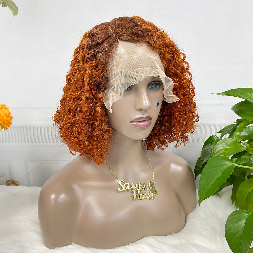 DD T Lace Wig Pixie Curl perruques de cheveux humains naturels 14 pouces couleur T4/350