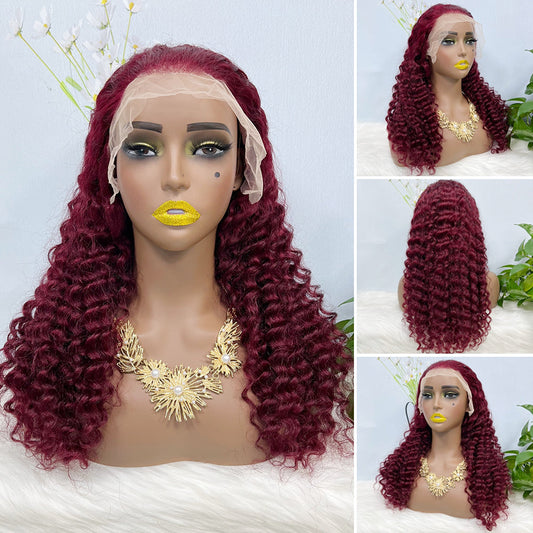 13*4 Lace Wig Deep Wave Natural Human Hair Lace Wigs Color 99J 200% Density