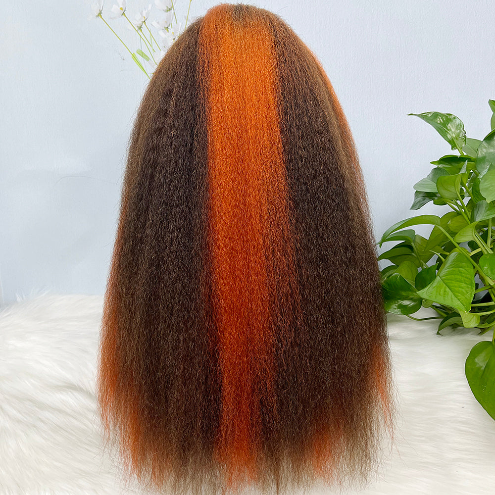 13*4 Lace Wig Kinky Straight Natural Human Hair Lace Wigs Color P4/350# 250% Density