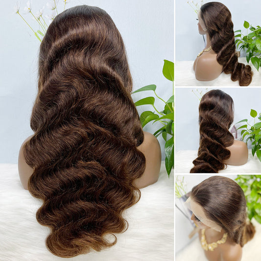 13*4 Lace Wig  Body Wave Natural Virgin Human Hair Lace Wigs Color T1B/4# 200% Density