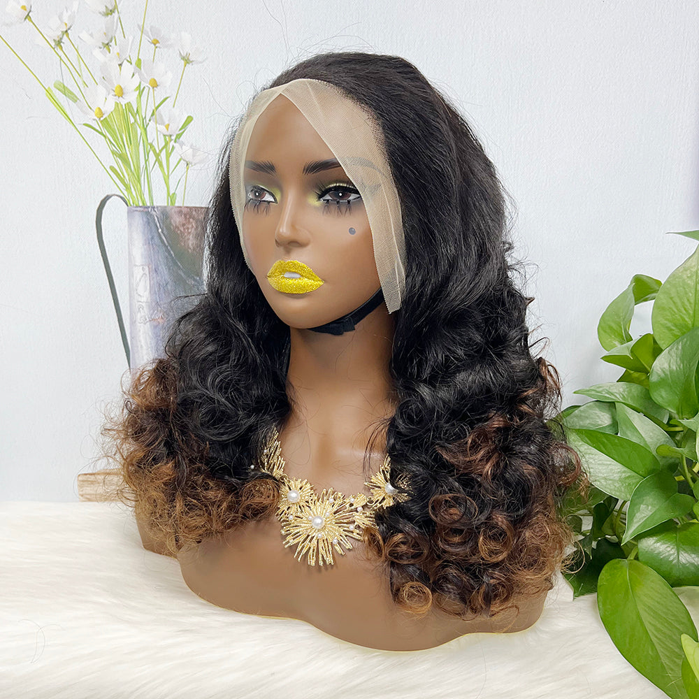 DD 13*4 Lace Wig Fumi  Natural Human Hair Lace Wigs Color T1B/4# 250% Density