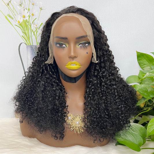 Double Drawn 13x4 Glueless Wig Pixie Curl Natural Human Hair Lace Wigs Natural Color 20"