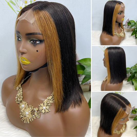 Super Double Drawn 2*6 Lace Bob Wig Human Hair Lace Wig Color M1B/30# Straight