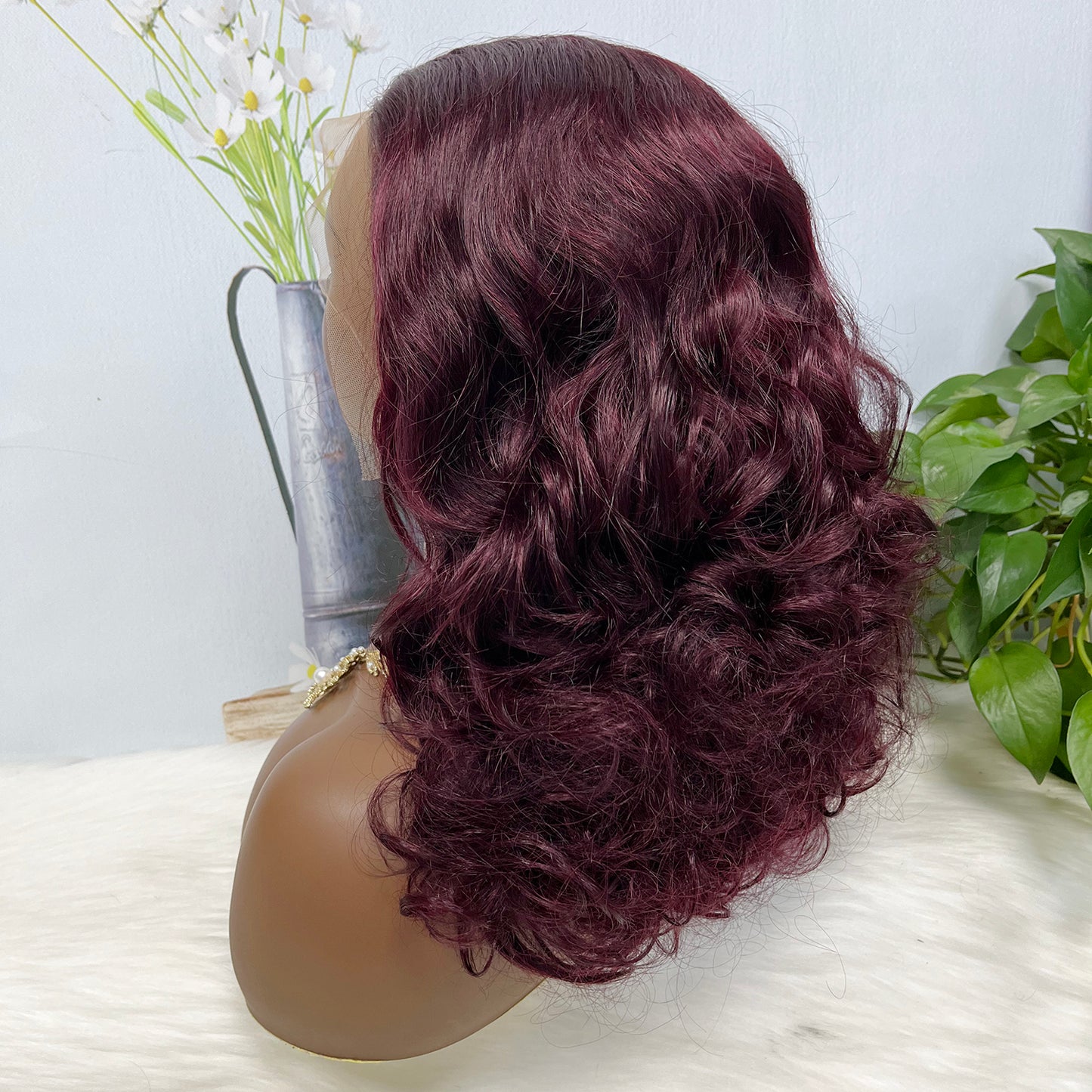 Double Drawn 13*4 Lace Wig Bouncy Natural Virgin Human Hair Wig Color 99J