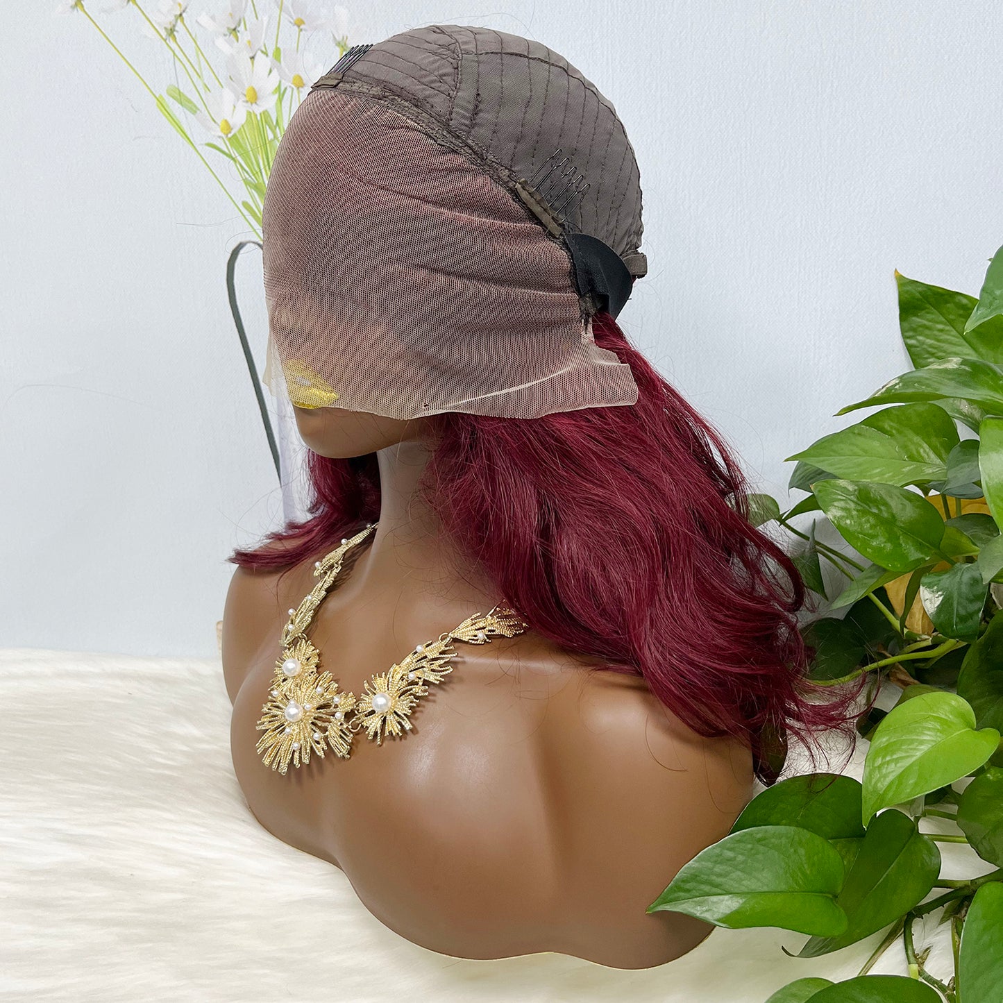 Double Drawn 13*4 GluelessLace Wig Romance Curl Natural Human Hair Lace Wigs Wine Color 99J 20"