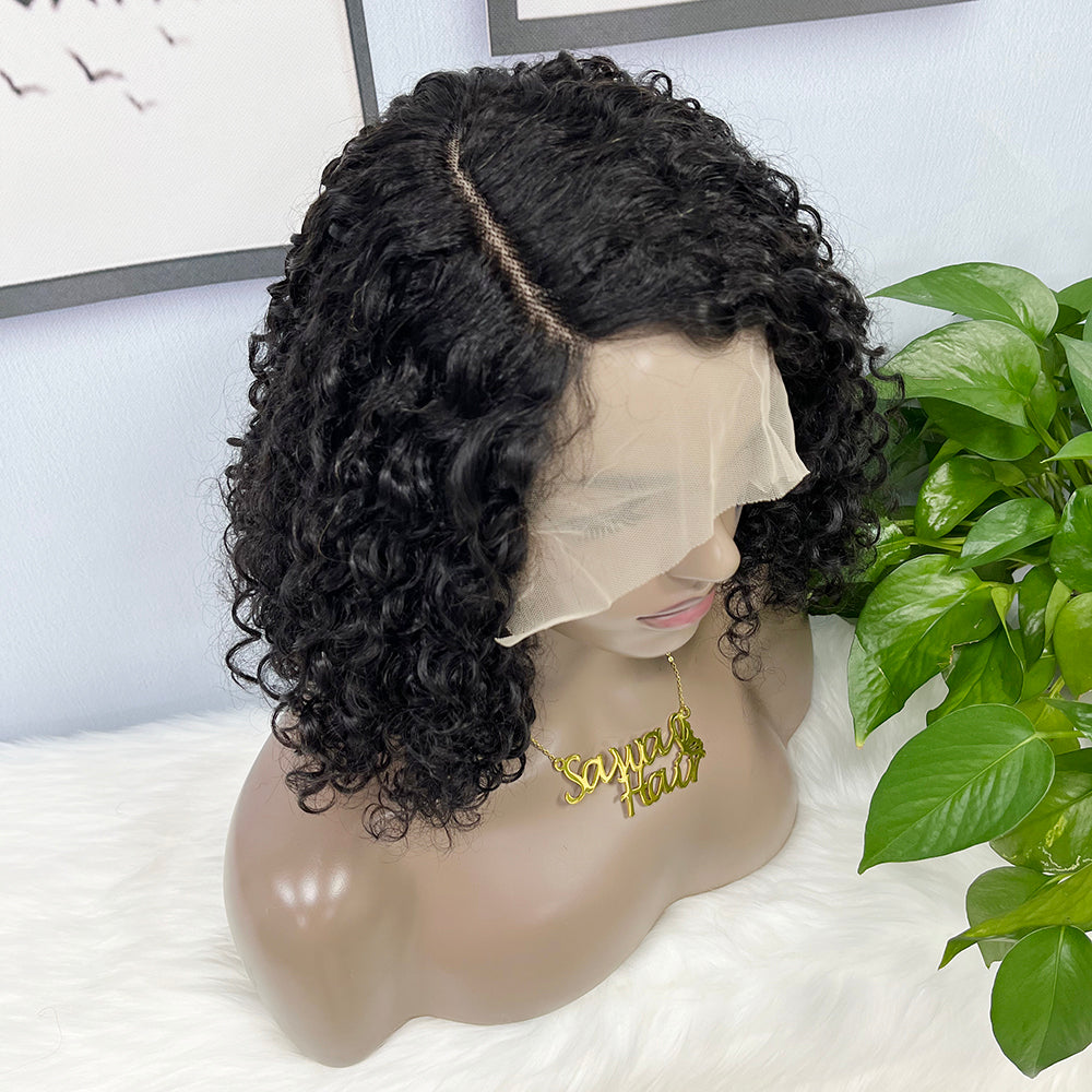 DD T Lace Wig Pixie Curl Natural Human Hair Lace Wigs 14 inch Color 1B