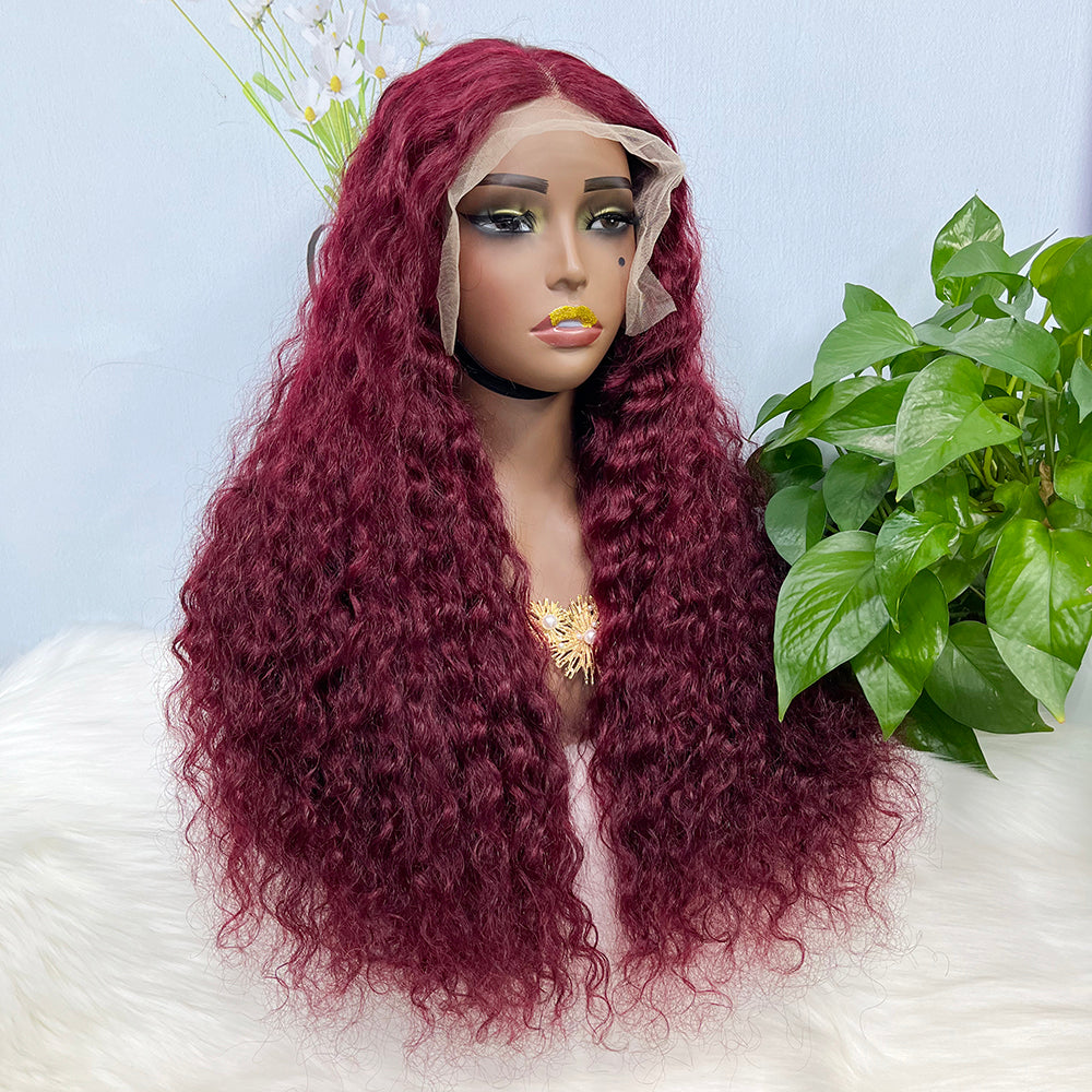 Double Drawn 13*4  Lace Wig Water Wave Natural Virgin Human Hair Wig Color 99J