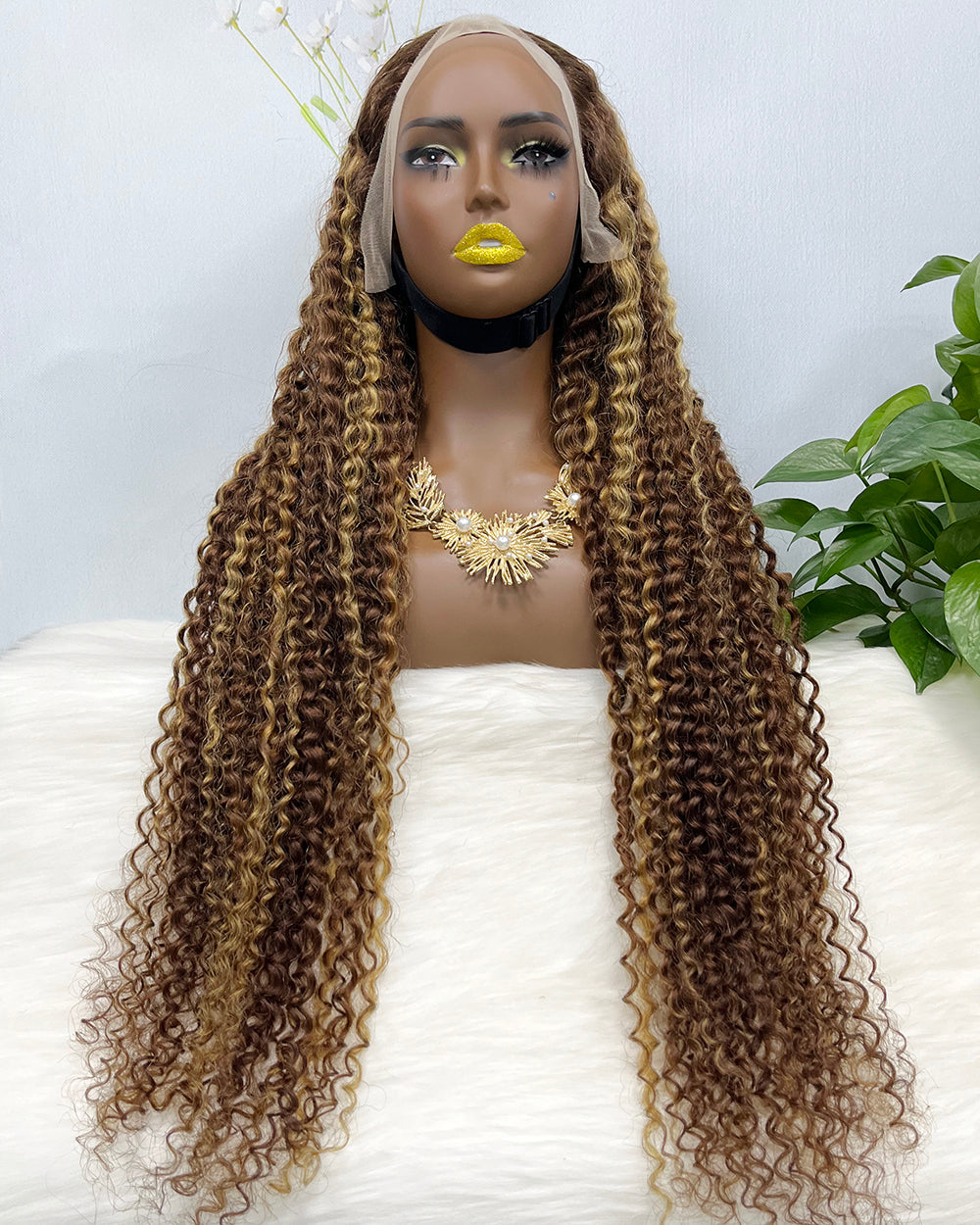 36" 13*4 Lace Wig Water Wave Curly Human Hair Wig 500 grams Color P4/27