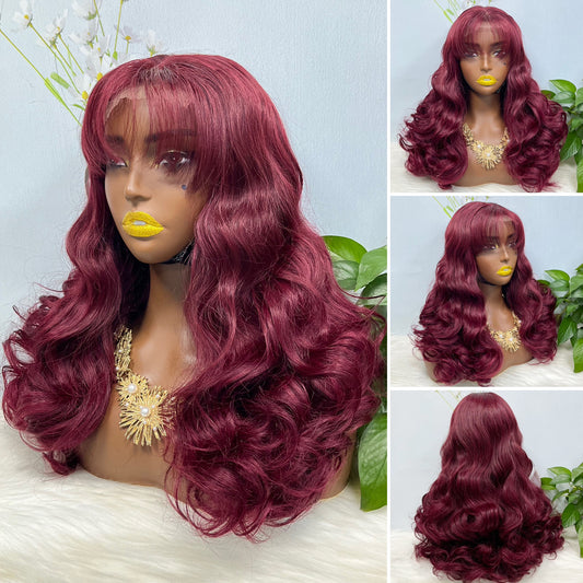 Fringe Double Drawn 5*5  Wig Loose Wave  Lace Wigs Color 99J 22inch