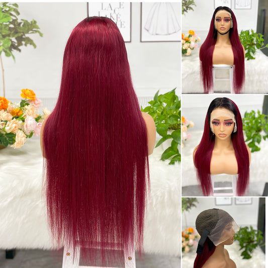 13*4 Lace Wig Straight Natural Virgin Human Hair Lace Wigs ColorT1B/99J 250% Density