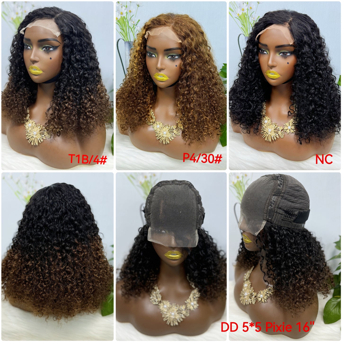 Double Drawn 5*5 Glueless Wig Pixie Curl Natural Color Lace Wigs Color NC 16inch