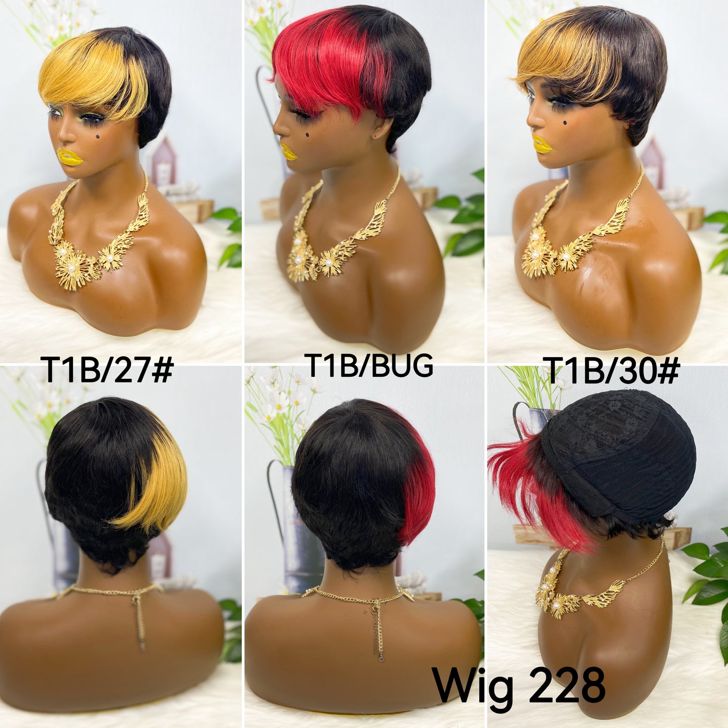 Wig 228 Machine Human Hair Wig Natural Hair Wigs Color T1B/27#