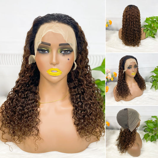 13*4 Lace Wig Water Wave Natural Virgin Human Hair Lace Wigs Color T1B/33# 200% Density