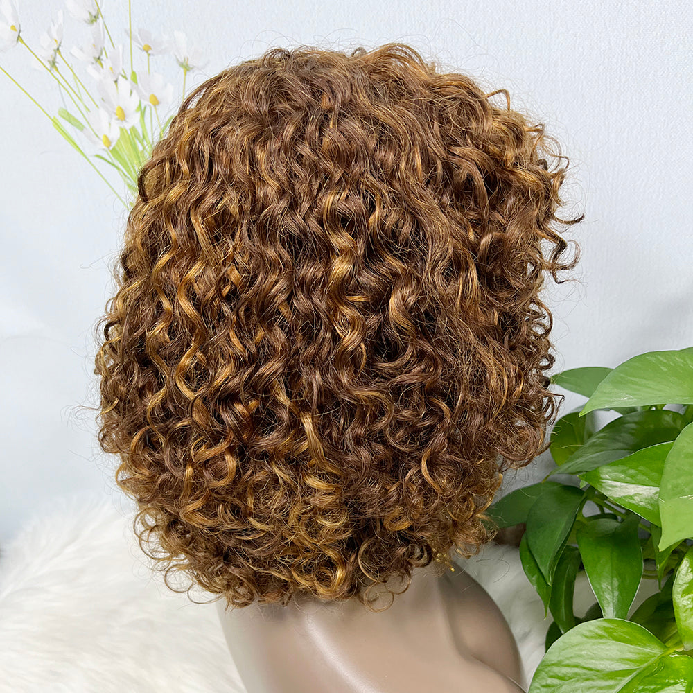 DD Machine Wig Italian Curl Natural Human Hair Wigs Color P4/27