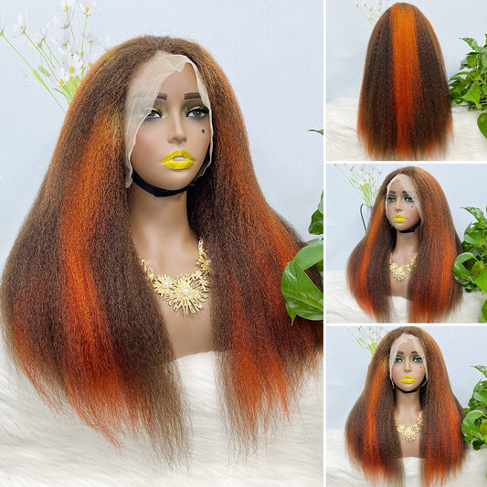 13*4 Lace Wig Kinky Straight Natural Human Hair Lace Wigs Color P4/350# 250% Density