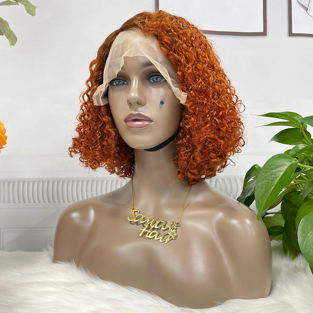 DD T Lace Wig Pixie Curl perruques de cheveux humains naturels 14 pouces couleur T4/350