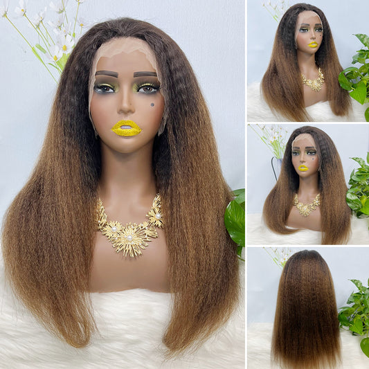 13*4 Lace Wig Kinky Straight Natural Virgin Human Hair Lace Wigs Color T1B/4# 200% Density