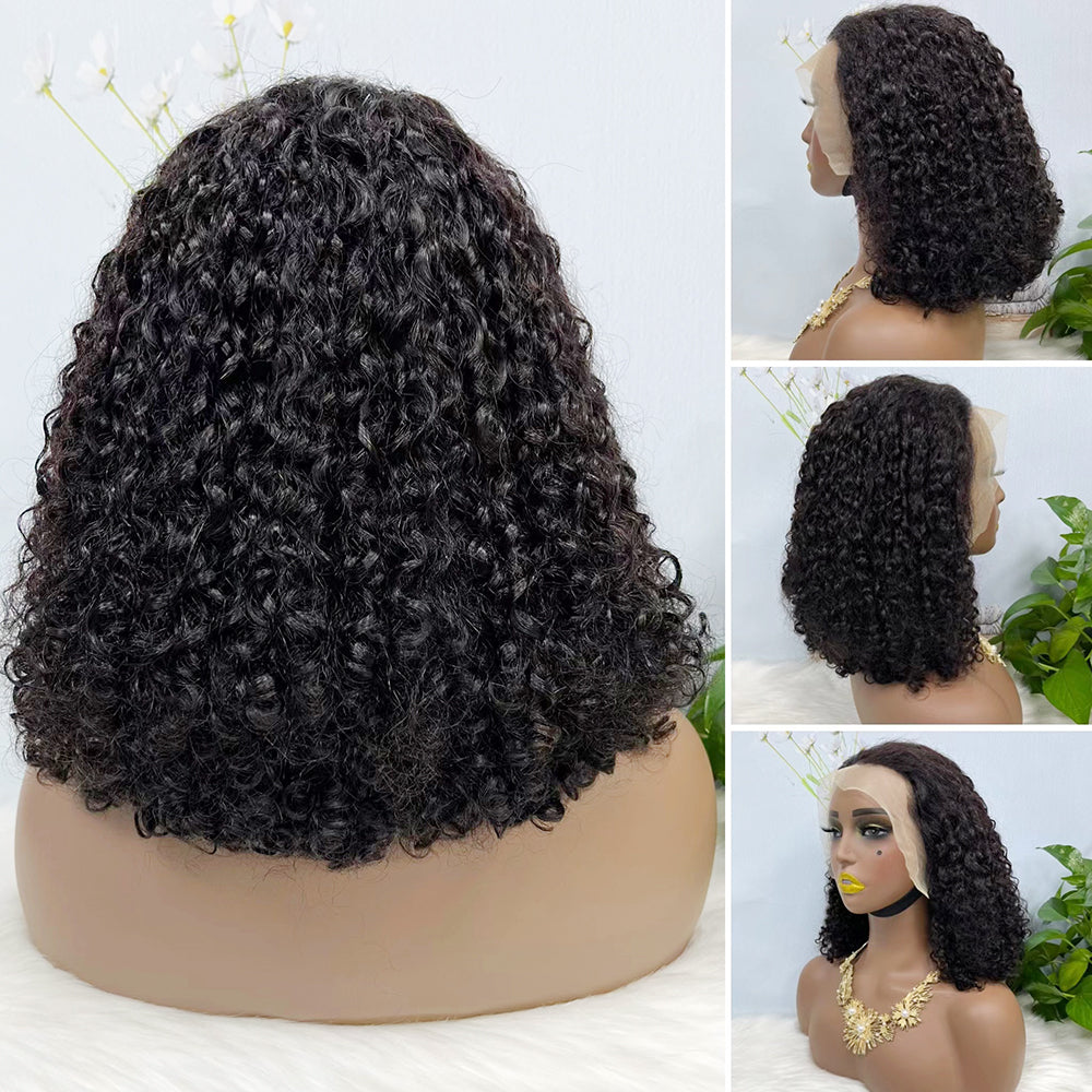 Doubles perruques dessinées 13*4 BoB Pixie Curl densité 16 pouces 250%