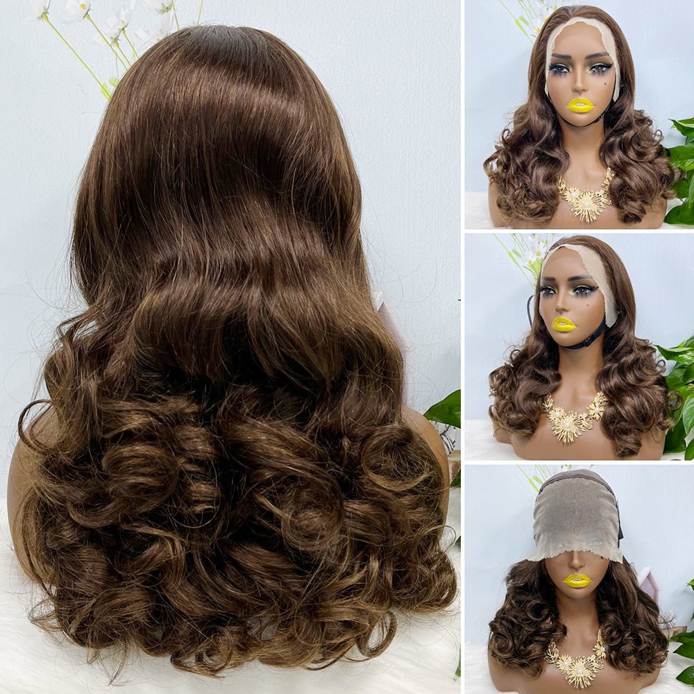 Double Drawn 13*4 Lace Wig Loose Wave Natural Human Hair Lace Wig Color 4# 250% Density