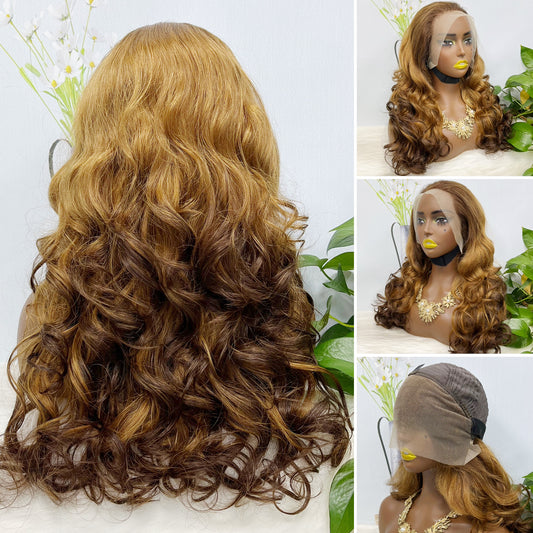 Double Drawn 13*4 GluelessLace Wig Romance Curl Natural Human Hair Lace Wigs Ombre Color T4/30/4 20"