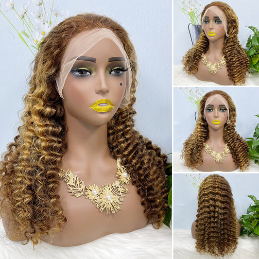 13*4 Lace Wig Deep Wave Natural Virgin Human Hair Lace Wigs Color P4/27#