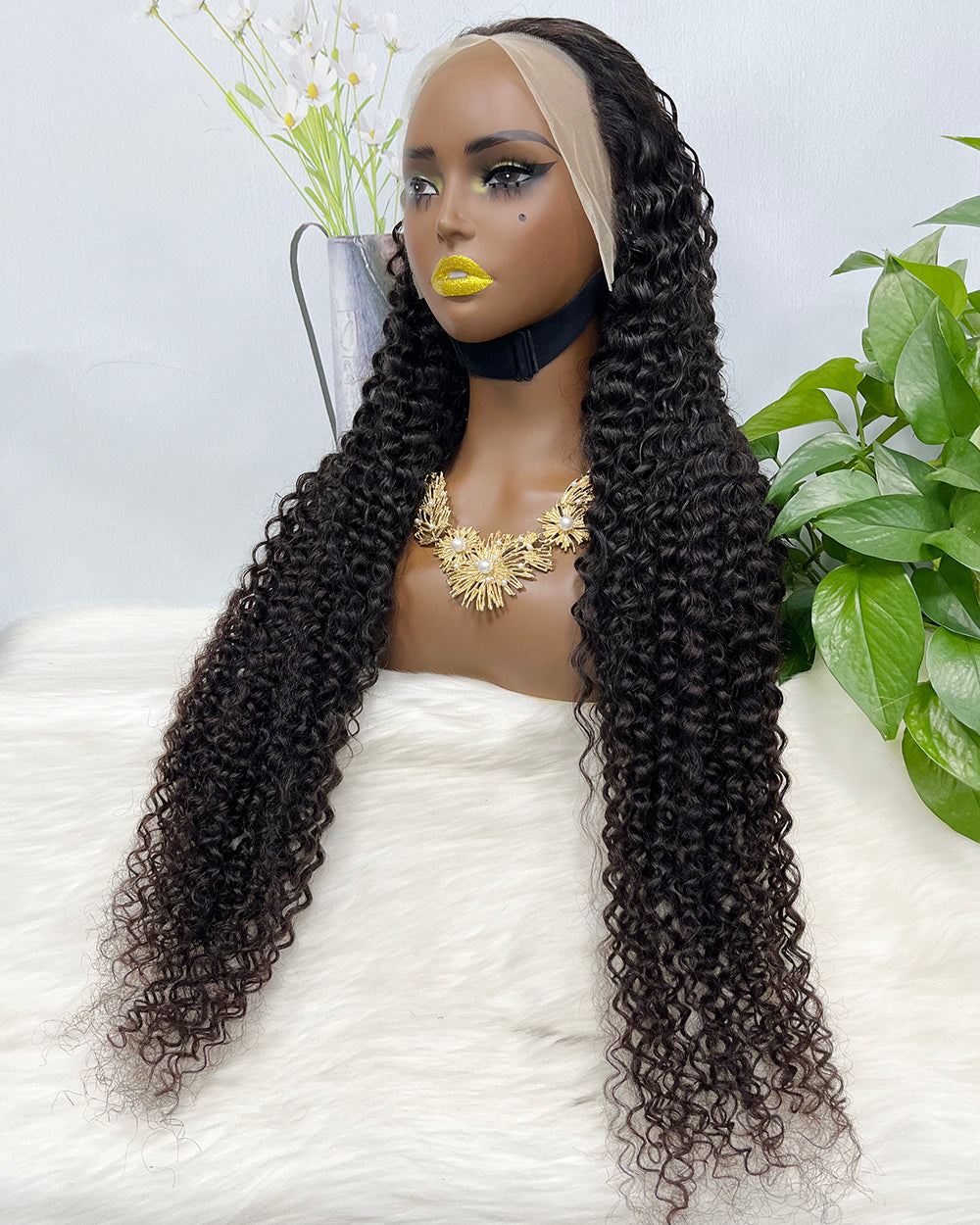 36" 13*4 Lace Wig Water Wave Curly Human Hair Wig 500 grams Color 1B