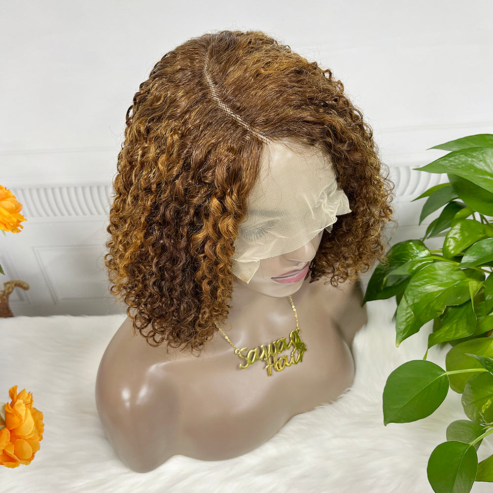 DD T Lace Wig Pixie Curl Natural Human Hair Lace Wigs 14 inch P4/27