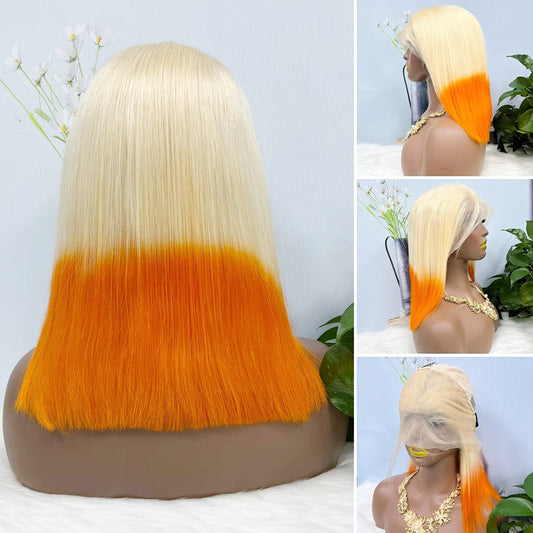 13*4 BoB Wig Straight  Wigs Color T613/Orange 200% Density